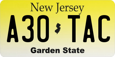 NJ license plate A30TAC