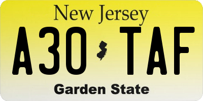 NJ license plate A30TAF