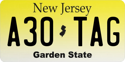 NJ license plate A30TAG