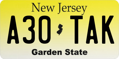 NJ license plate A30TAK