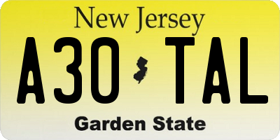 NJ license plate A30TAL