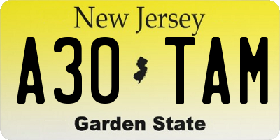 NJ license plate A30TAM