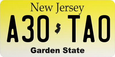 NJ license plate A30TAO