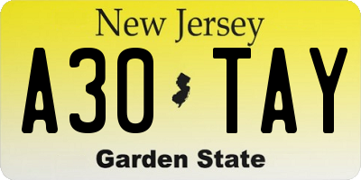 NJ license plate A30TAY
