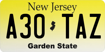 NJ license plate A30TAZ