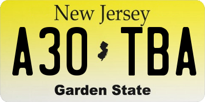NJ license plate A30TBA