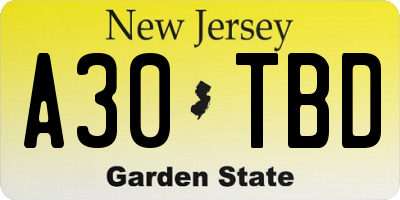 NJ license plate A30TBD