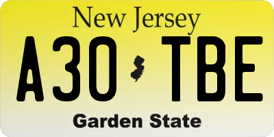 NJ license plate A30TBE