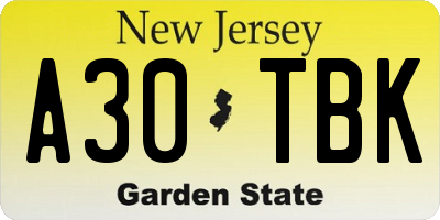 NJ license plate A30TBK