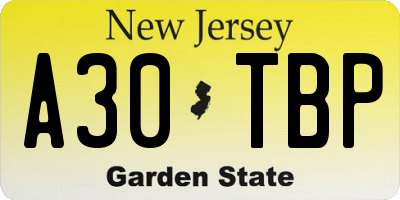 NJ license plate A30TBP