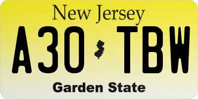 NJ license plate A30TBW