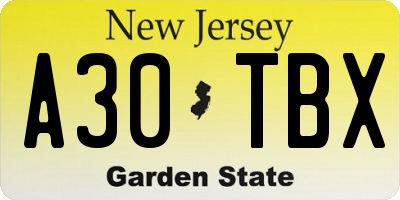 NJ license plate A30TBX