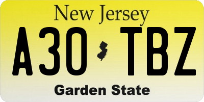NJ license plate A30TBZ