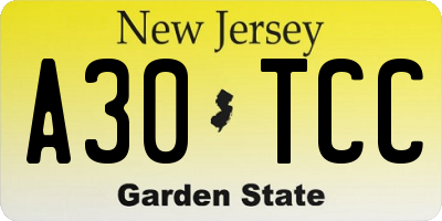 NJ license plate A30TCC