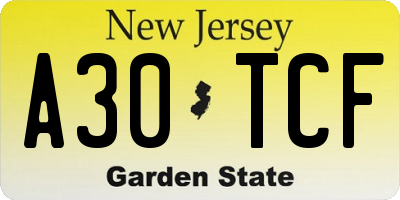 NJ license plate A30TCF