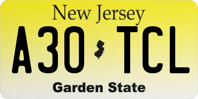NJ license plate A30TCL