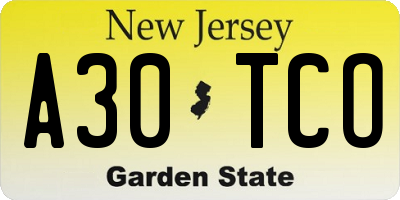 NJ license plate A30TCO