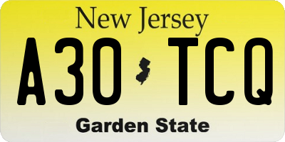 NJ license plate A30TCQ