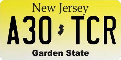 NJ license plate A30TCR