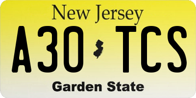 NJ license plate A30TCS