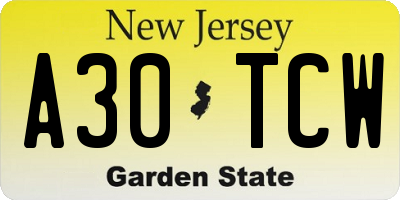 NJ license plate A30TCW