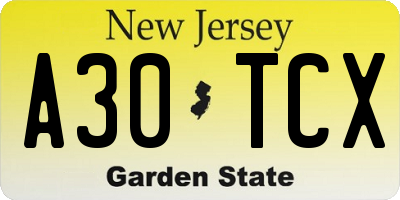 NJ license plate A30TCX
