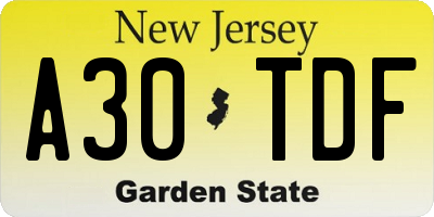 NJ license plate A30TDF