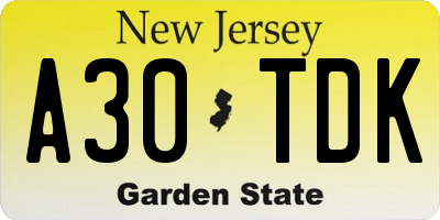 NJ license plate A30TDK