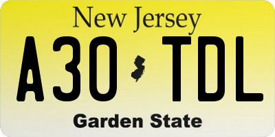 NJ license plate A30TDL