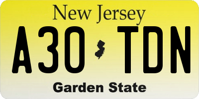 NJ license plate A30TDN