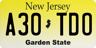 NJ license plate A30TDO