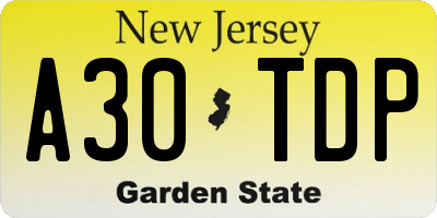 NJ license plate A30TDP