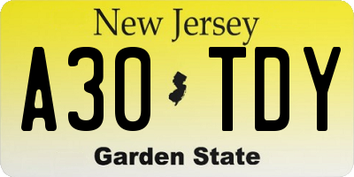 NJ license plate A30TDY