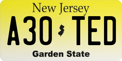 NJ license plate A30TED