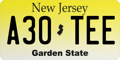 NJ license plate A30TEE