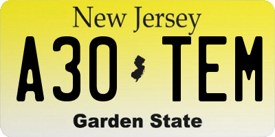 NJ license plate A30TEM