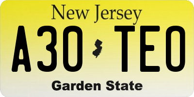 NJ license plate A30TEO