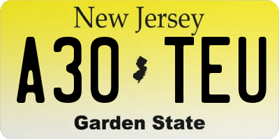 NJ license plate A30TEU
