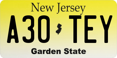 NJ license plate A30TEY