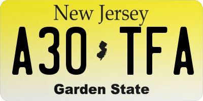 NJ license plate A30TFA