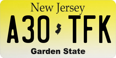 NJ license plate A30TFK