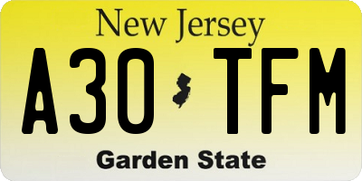 NJ license plate A30TFM