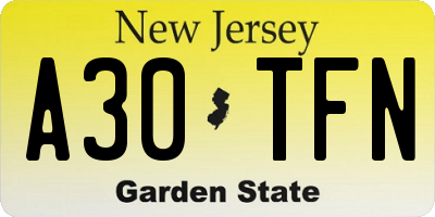 NJ license plate A30TFN