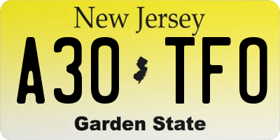 NJ license plate A30TFO