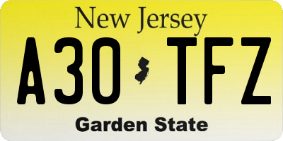 NJ license plate A30TFZ