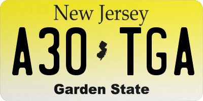 NJ license plate A30TGA