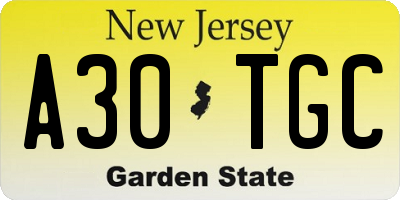 NJ license plate A30TGC