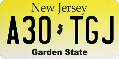 NJ license plate A30TGJ