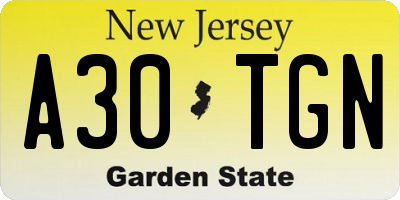 NJ license plate A30TGN