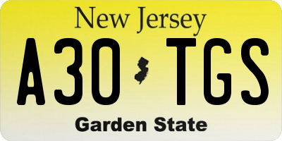 NJ license plate A30TGS